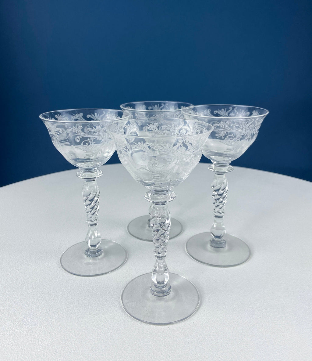 Tiffin Franciscan Byzantine Etched Crystal Sweet Wine Glasses – Set of 4