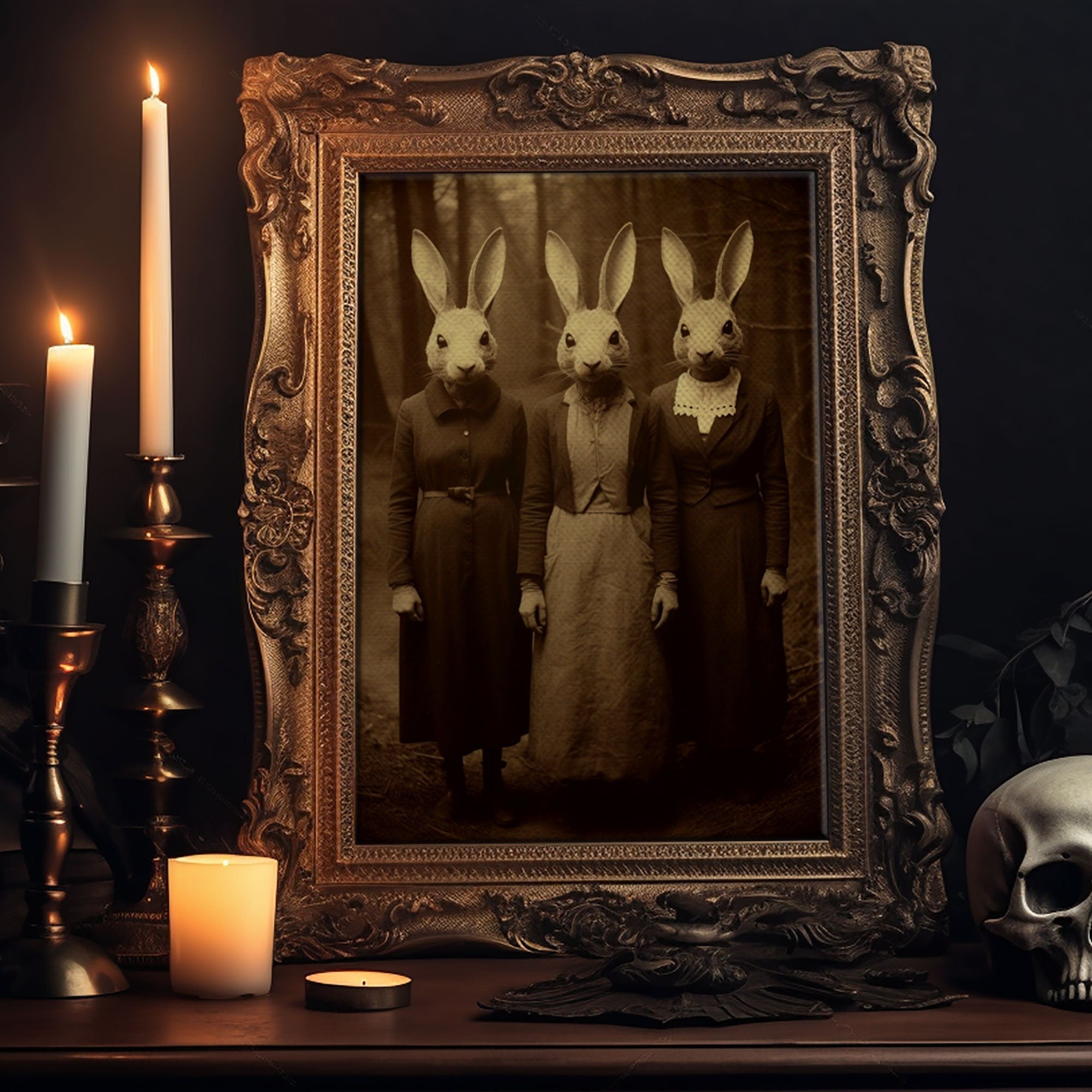 Cult of the Rabbit Framed Canvas Print