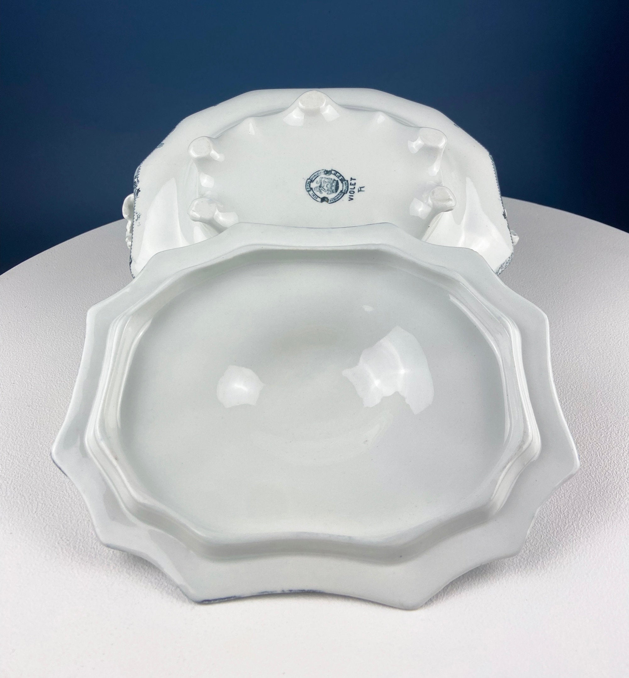 Antique Wedgwood Violet Porcelain Tureen – Black & White Relief