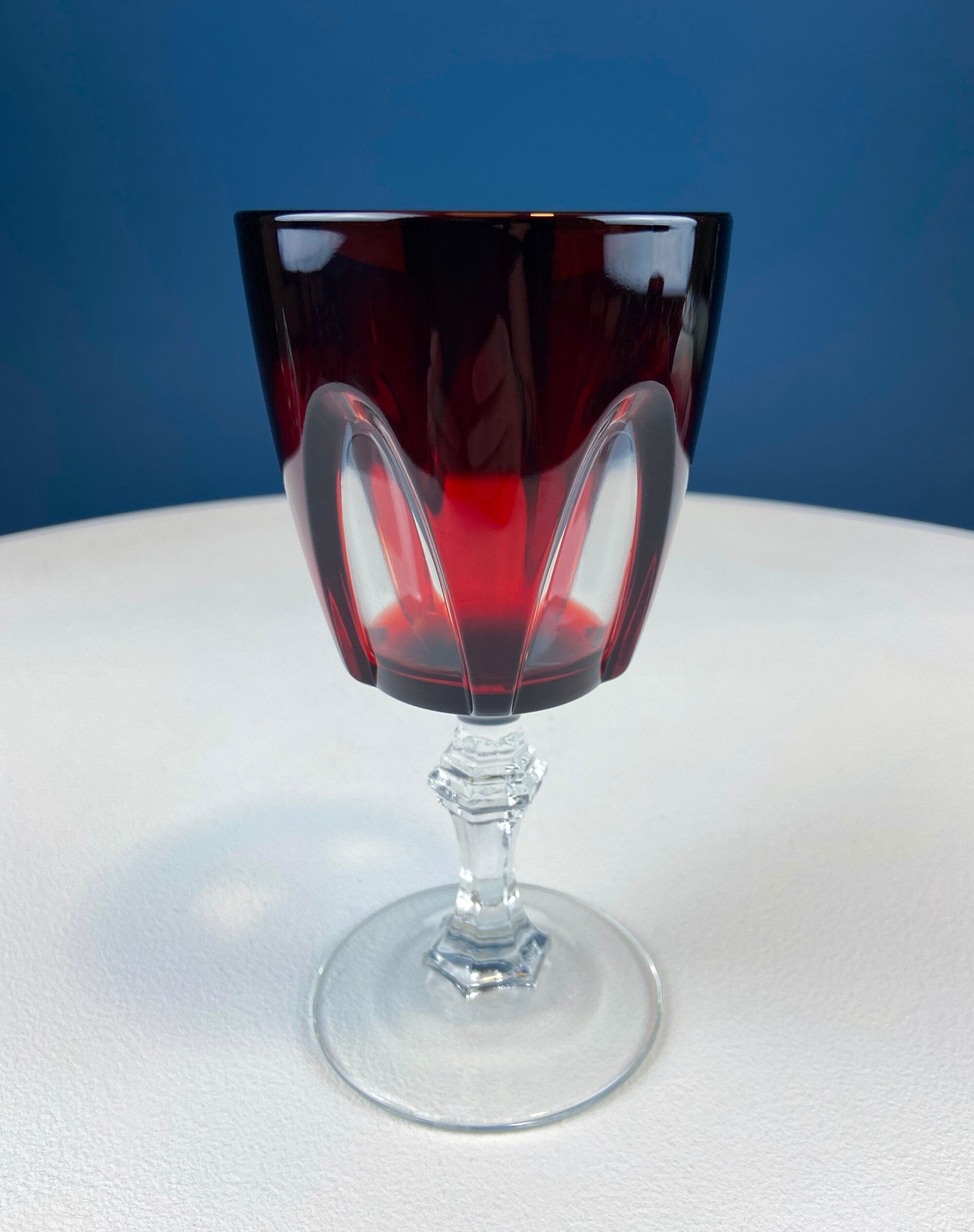 Vintage Red to Clear Sweet Wine/Cordial Glasses. Cristal D'arques Durand Gothic Set of Six Stemware. Gift for Dad. Dining and Serving.