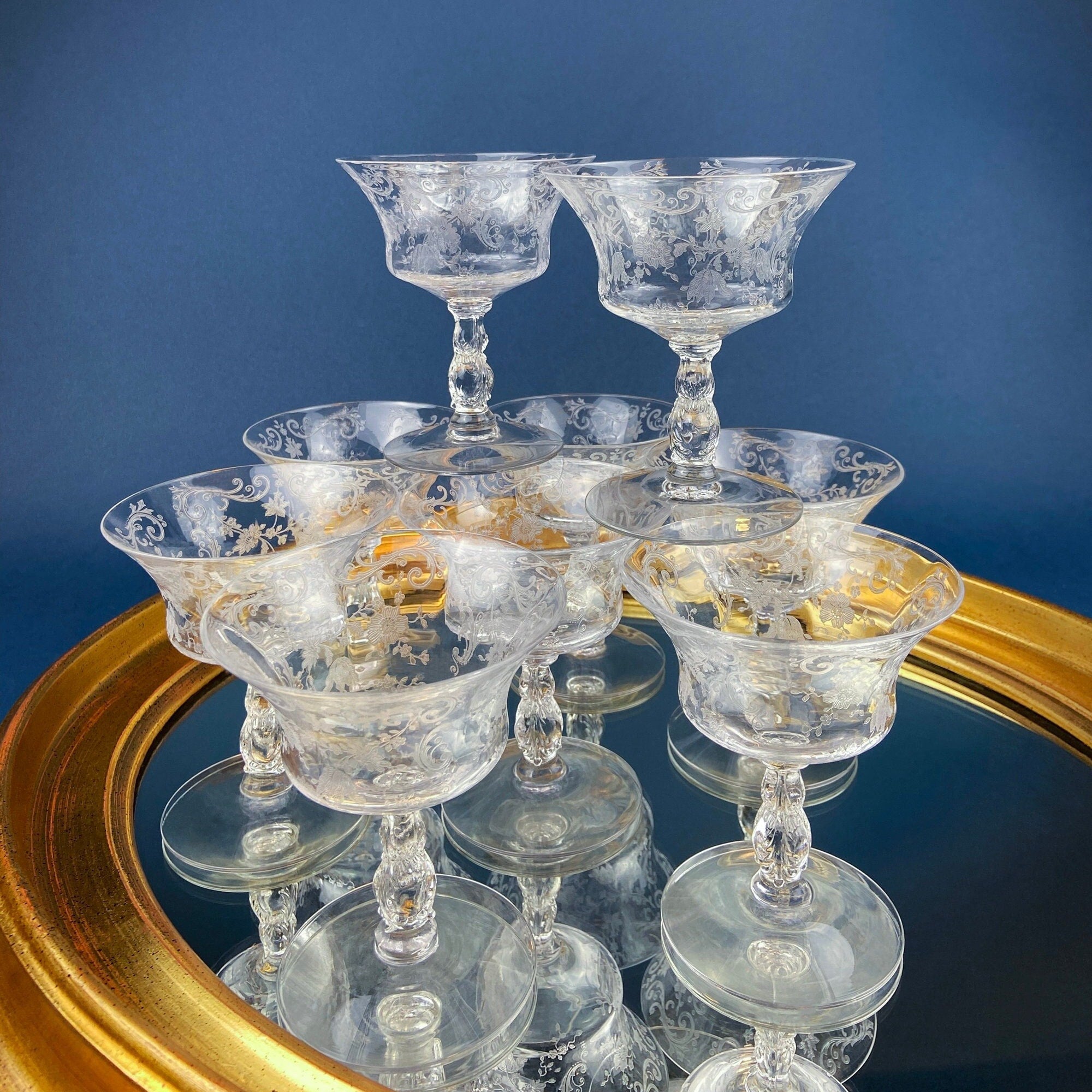 Cambridge Chantilly Etched Crystal Sherbet Glasses – Set of 9