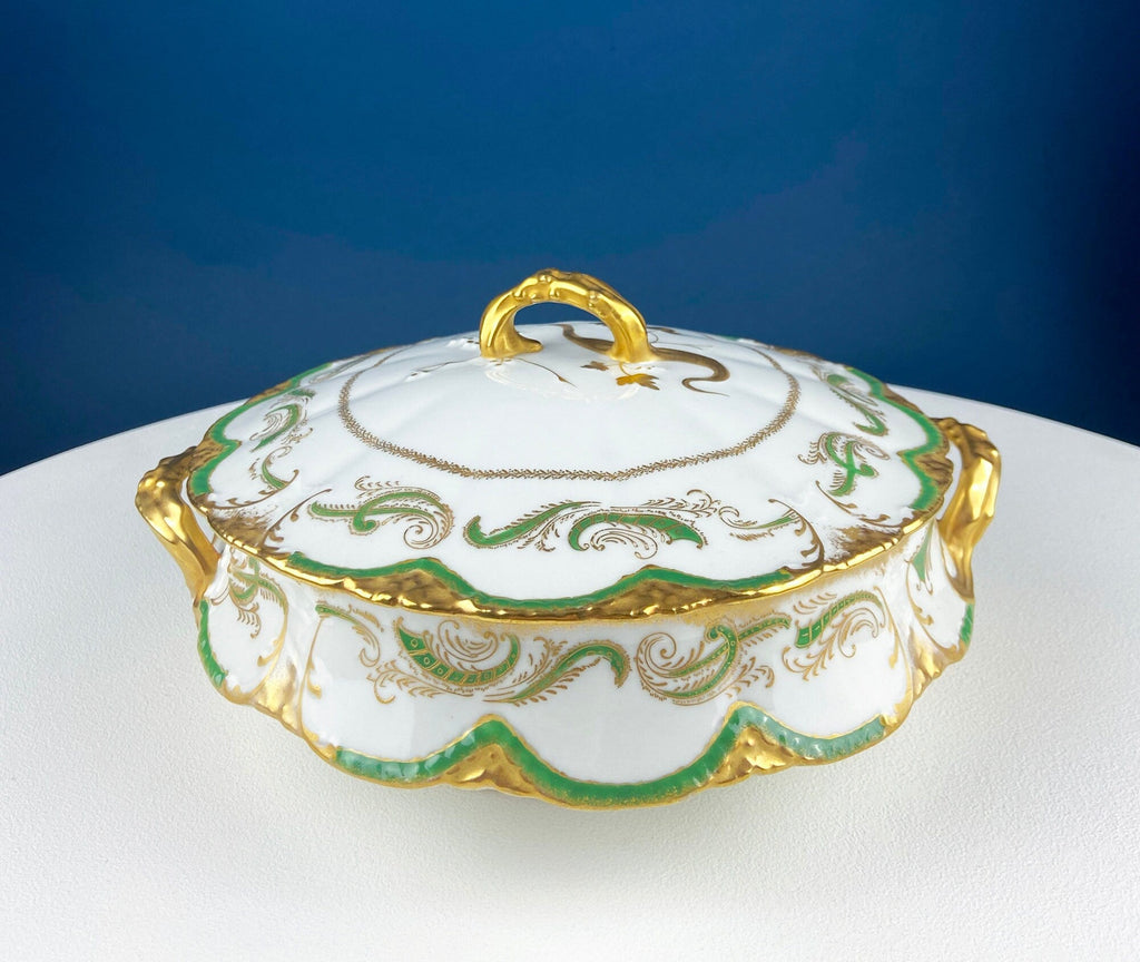 Antique Porcelain Soup Tureen with Pink Roses & Bow Handles