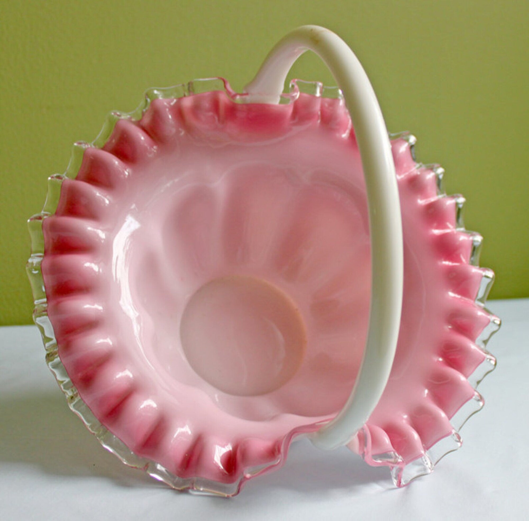 Fenton Milk Glass Footed Bowl with Silver Crest Ruffled Edge. Milk Glass  Collectible Compote by Fenton.