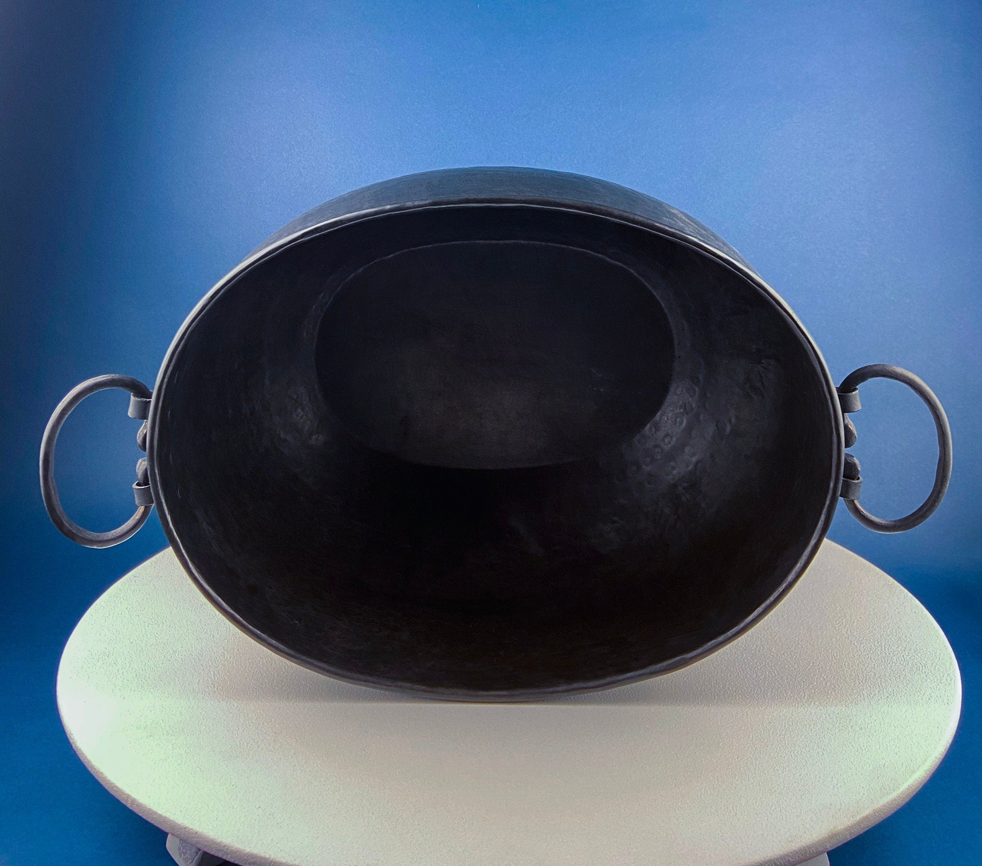 Extra Large Hand Pounded Copper Blackened Cauldron. Antique Hand Hammered Oval Scuttle for Wood Toys or Storage. Rustic Home Decor.