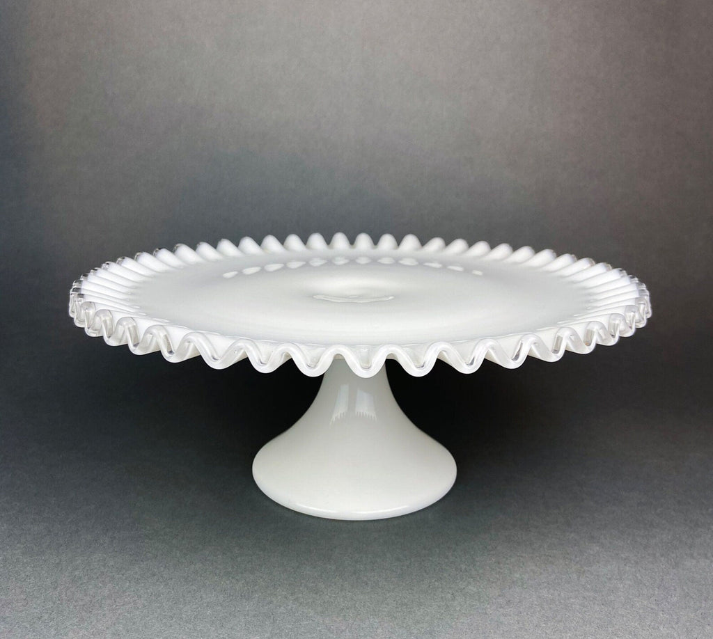 Fenton Milk Glass Footed Bowl with Silver Crest Ruffled Edge. Milk Glass  Collectible Compote by Fenton.