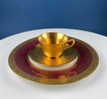 Gold-on-Gold Tea Cup & Saucer with Red Serving Plate – Wheeling & Omeco