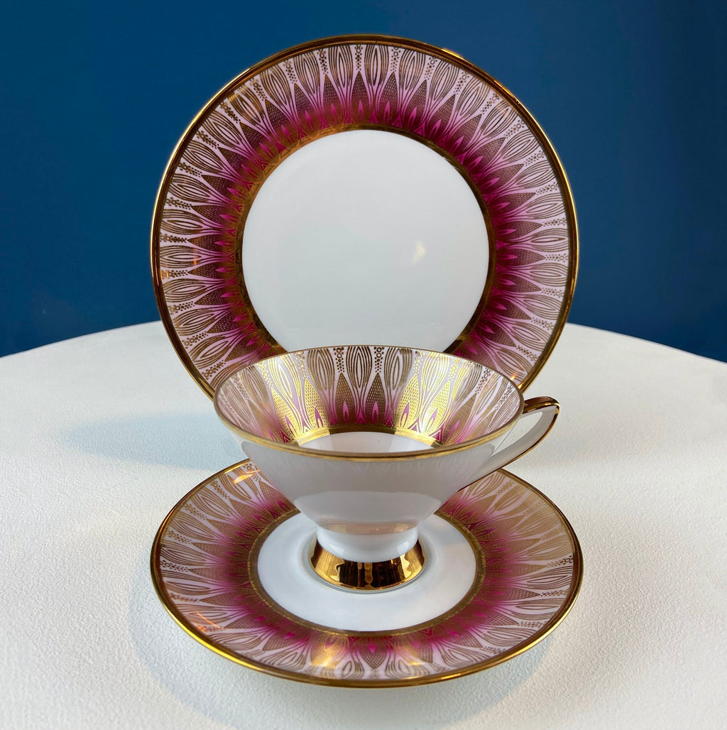 Winterling Roslaw Bavarian Porcelain Tea Trio – Gold & Pink Lotus