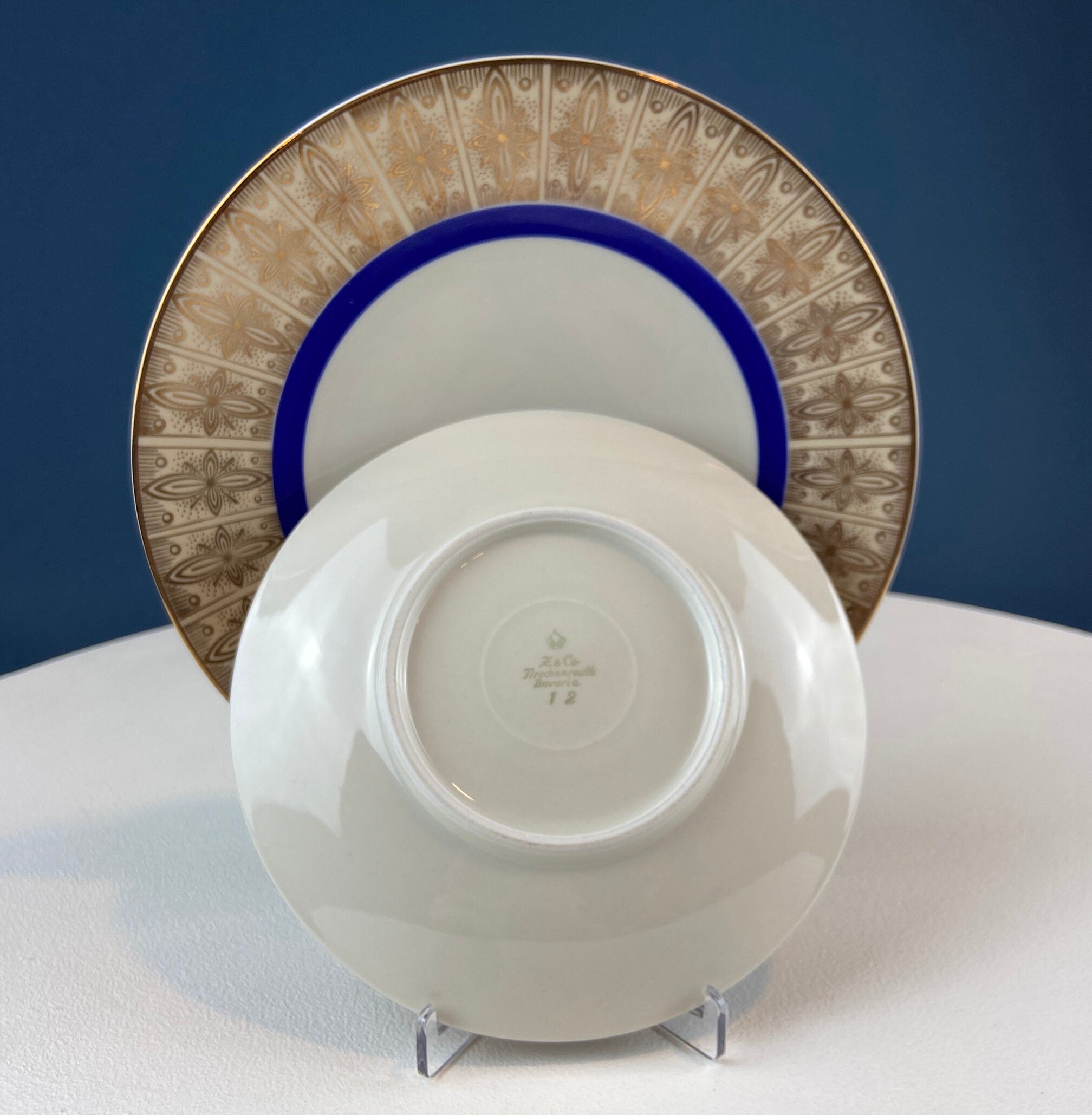 Antique Z & Co. Tirschenreuther Bavarian Tea Trio – Gold & Blue Floral