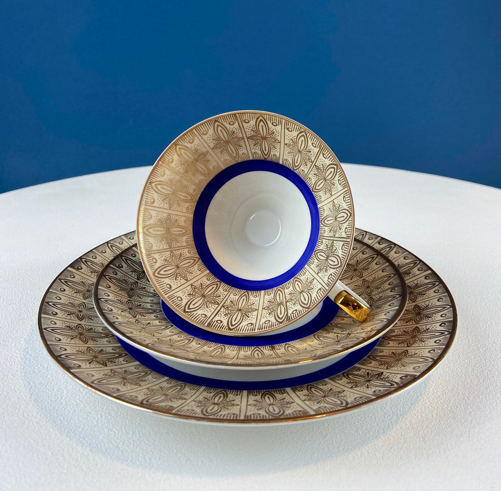 Antique Z & Co. Tirschenreuther Bavarian Tea Trio – Gold & Blue Floral