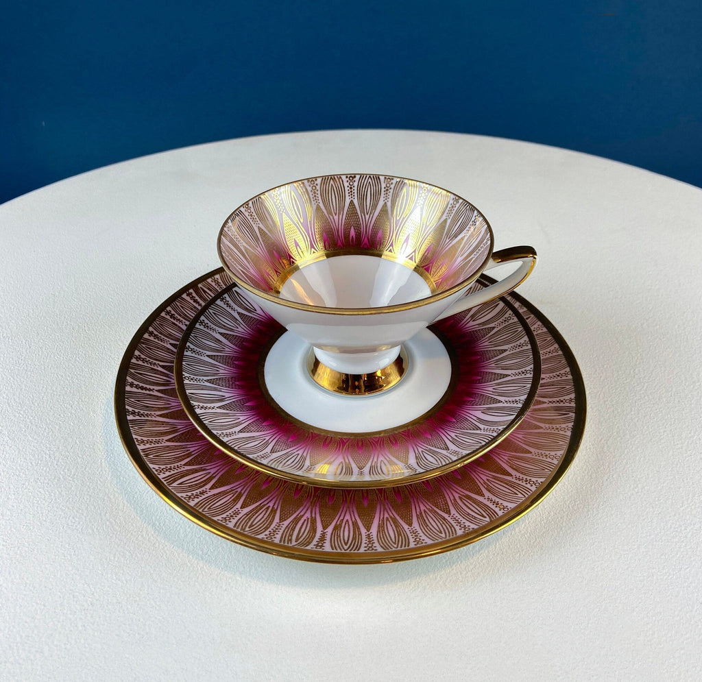 Winterling Roslaw Bavarian Porcelain Tea Trio – Gold & Pink Lotus