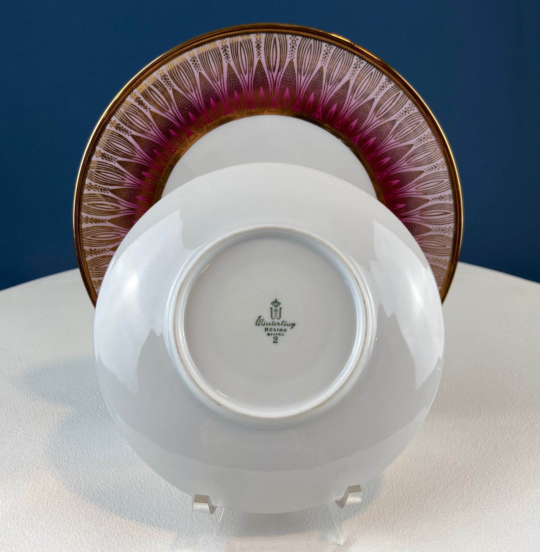 Winterling Roslaw Bavarian Porcelain Tea Trio – Gold & Pink Lotus