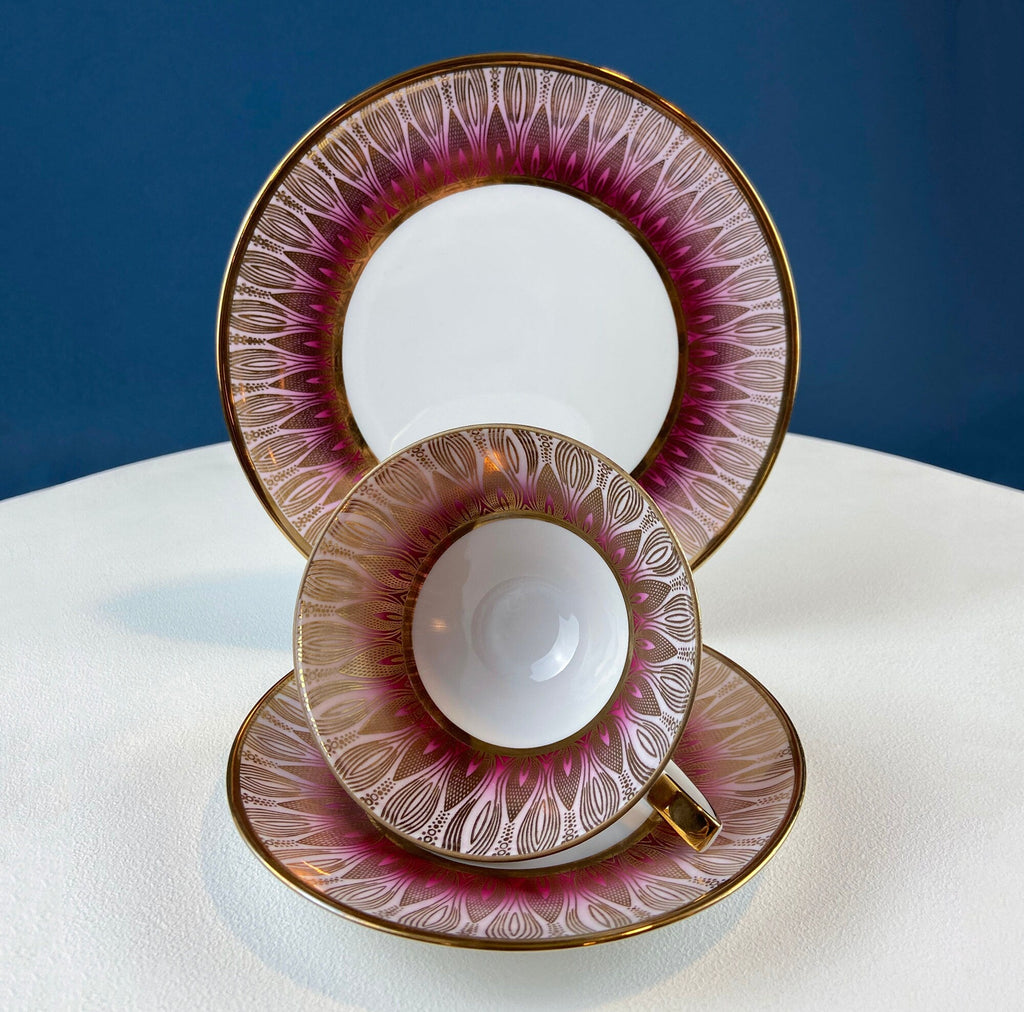 Winterling Roslaw Bavarian Porcelain Tea Trio – Gold & Pink Lotus