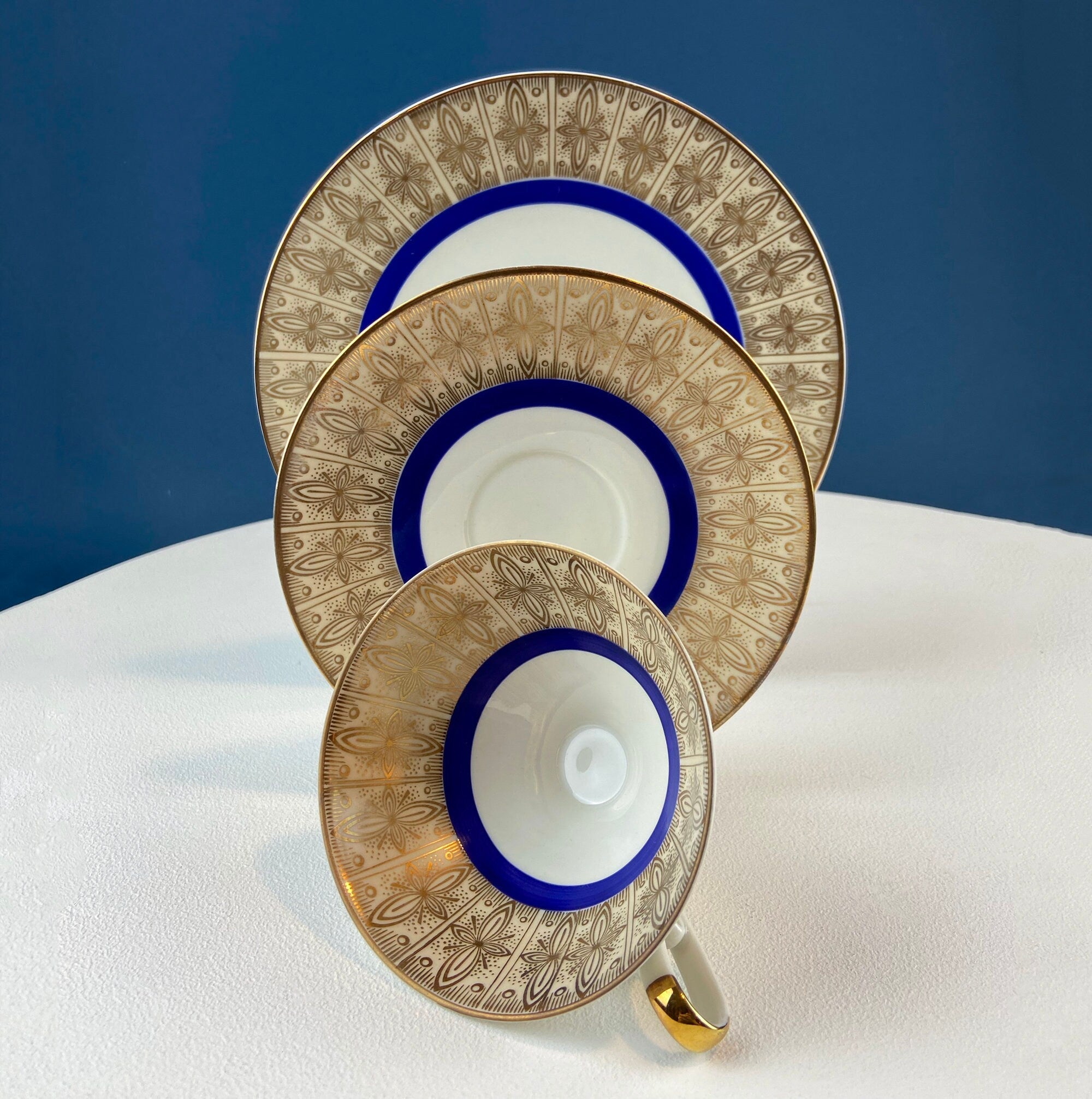 Antique Z & Co. Tirschenreuther Bavarian Tea Trio – Gold & Blue Floral
