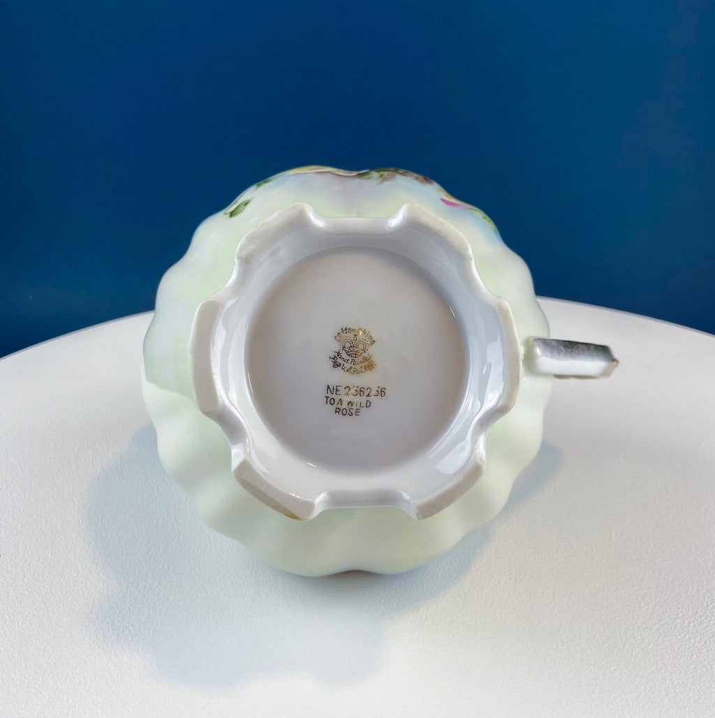 Lefton Porcelain Pitcher Vase – Hand-Painted Wild Rose with Gold Trim