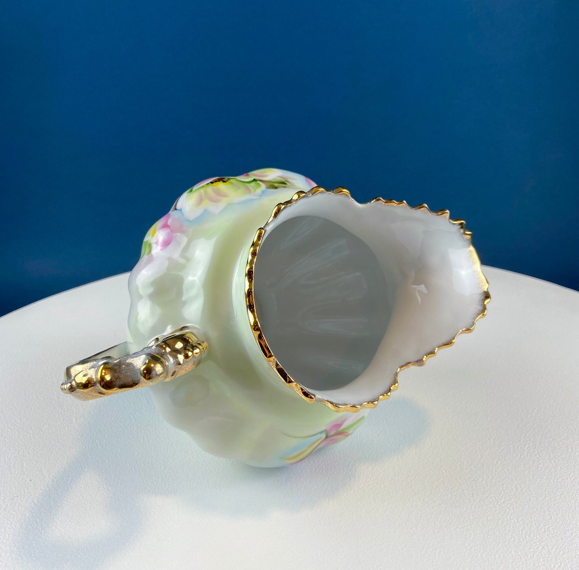 Lefton Porcelain Pitcher Vase – Hand-Painted Wild Rose with Gold Trim