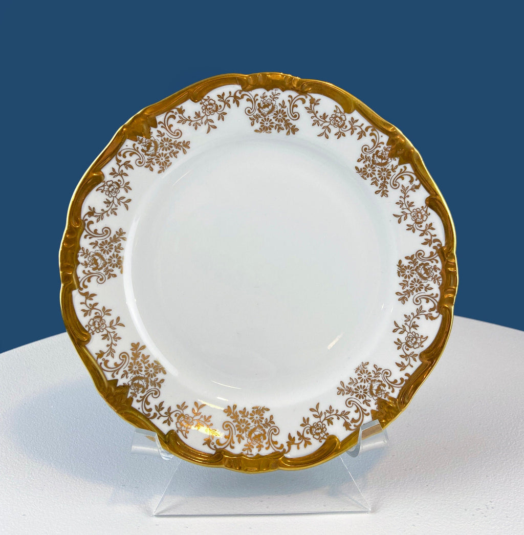 Antique Weimar Porcelain Katharina Tea Trio – White & Gold Floral, Made in GDR
