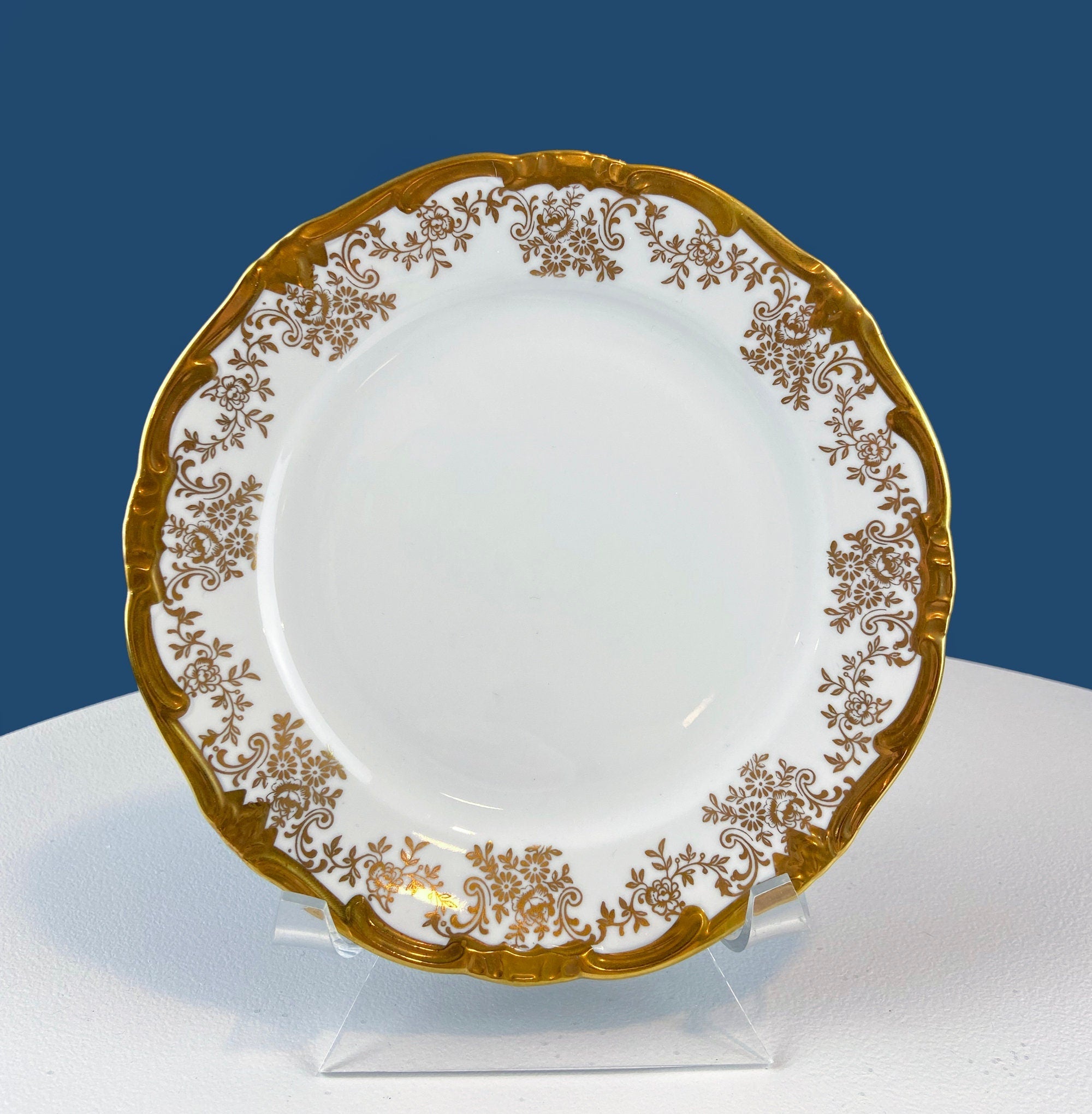 Antique Weimar Porcelain Katharina Tea Trio – White & Gold Floral, Made in GDR