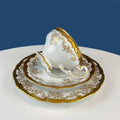 Antique Weimar Porcelain Katharina Tea Trio – White & Gold Floral, Made in GDR