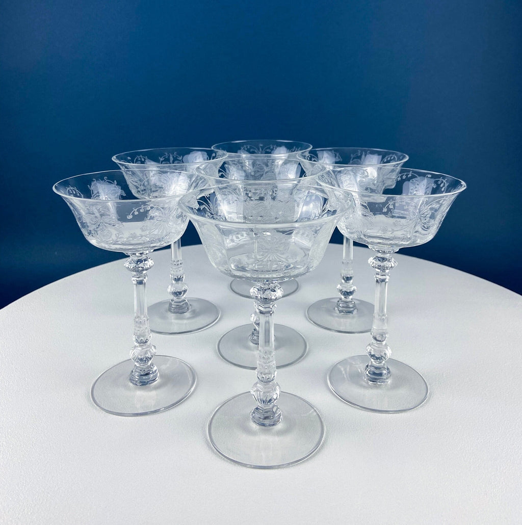 Heisey Orchid Pattern Etched Crystal Wine Goblets – Set of 7