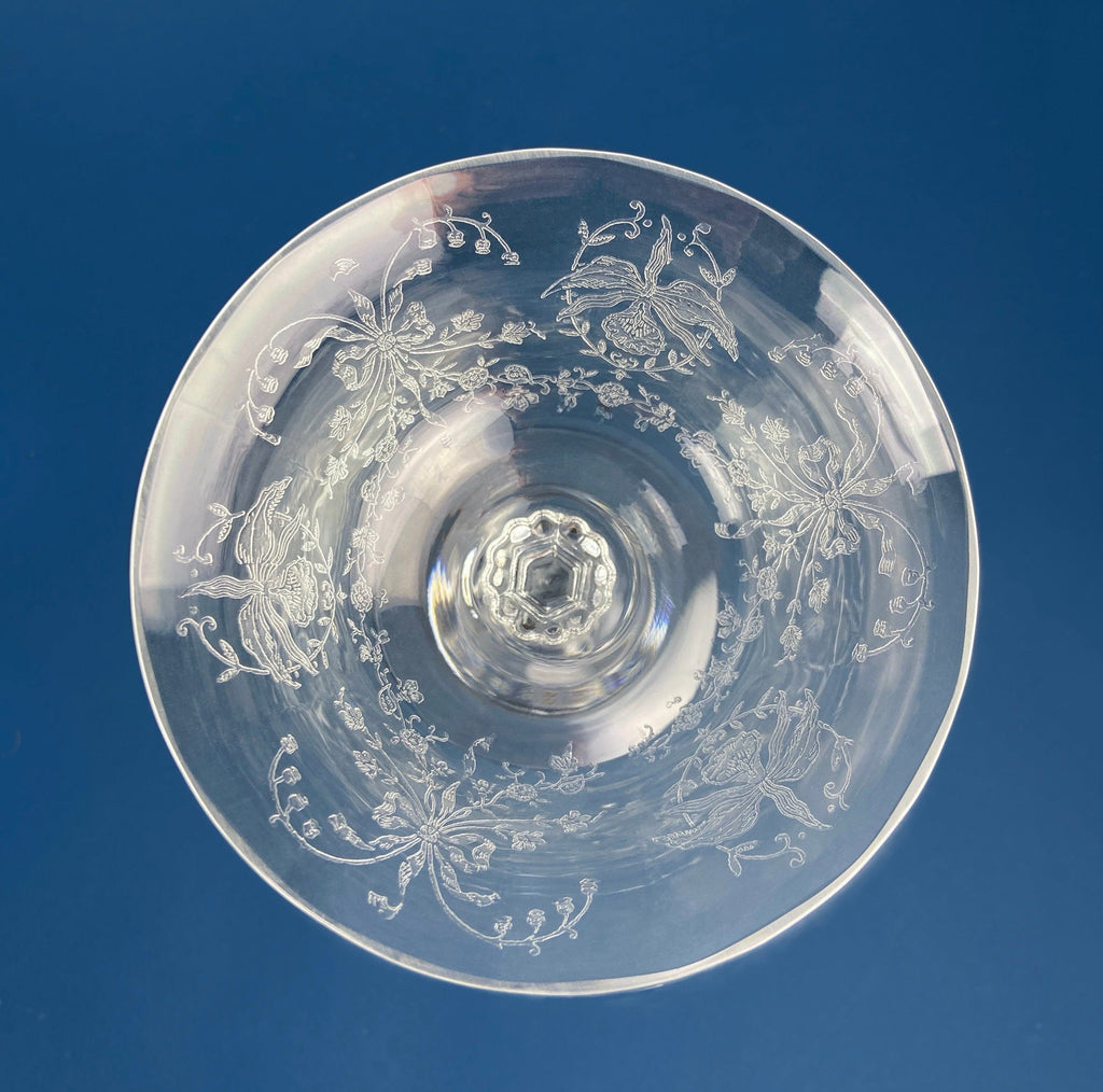 Heisey Orchid Pattern Etched Crystal Wine Goblets – Set of 7