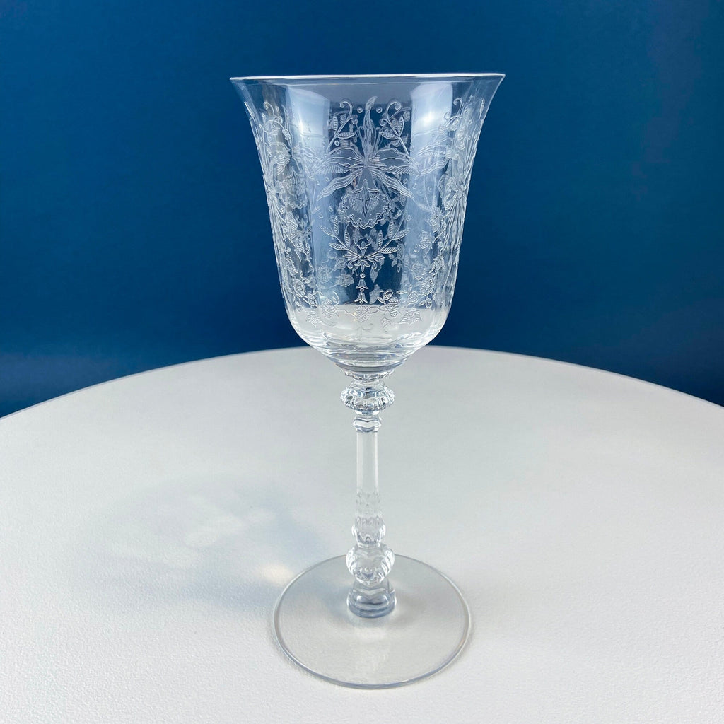 Heisey Orchid Pattern Etched Crystal Wine Goblets – Set of 7
