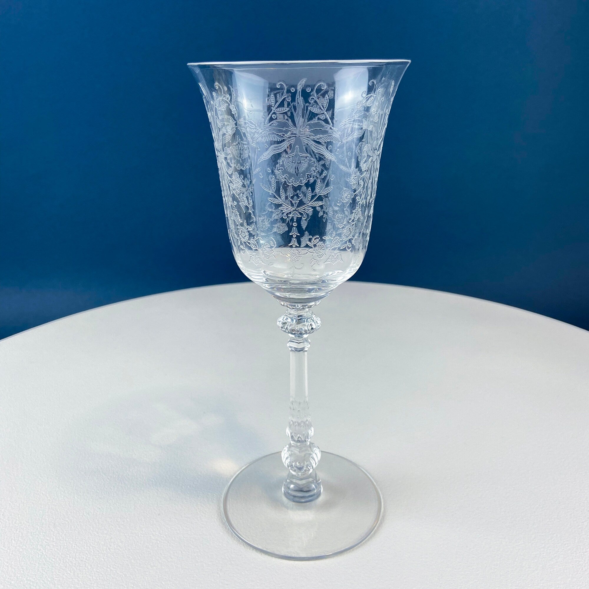 Heisey Orchid Pattern Etched Crystal Wine Goblets – Set of 7