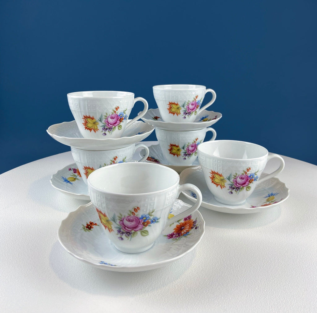 Antique Hutschenreuther Porcelain Coffee & Tea Set – Hand-Painted Floral, 12 Pieces