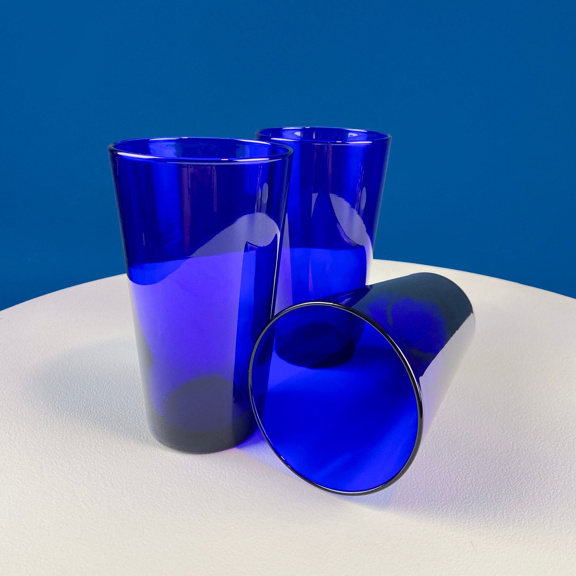 Modern Cobalt Blue Tumblers. Set of 6 Minimal Glasses. Blue Kitchen Decor. Dining Room Decor. Cottagecore Living. Collectible Glass.