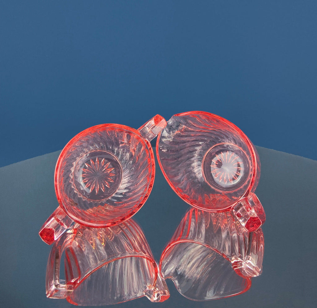 Peach Pink Depression Glass Sugar & Creamer – Art Deco Fluted Design