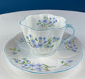 Antique Shelley Porcelain Cup and Saucer: Blue Rock Floral Pattern
