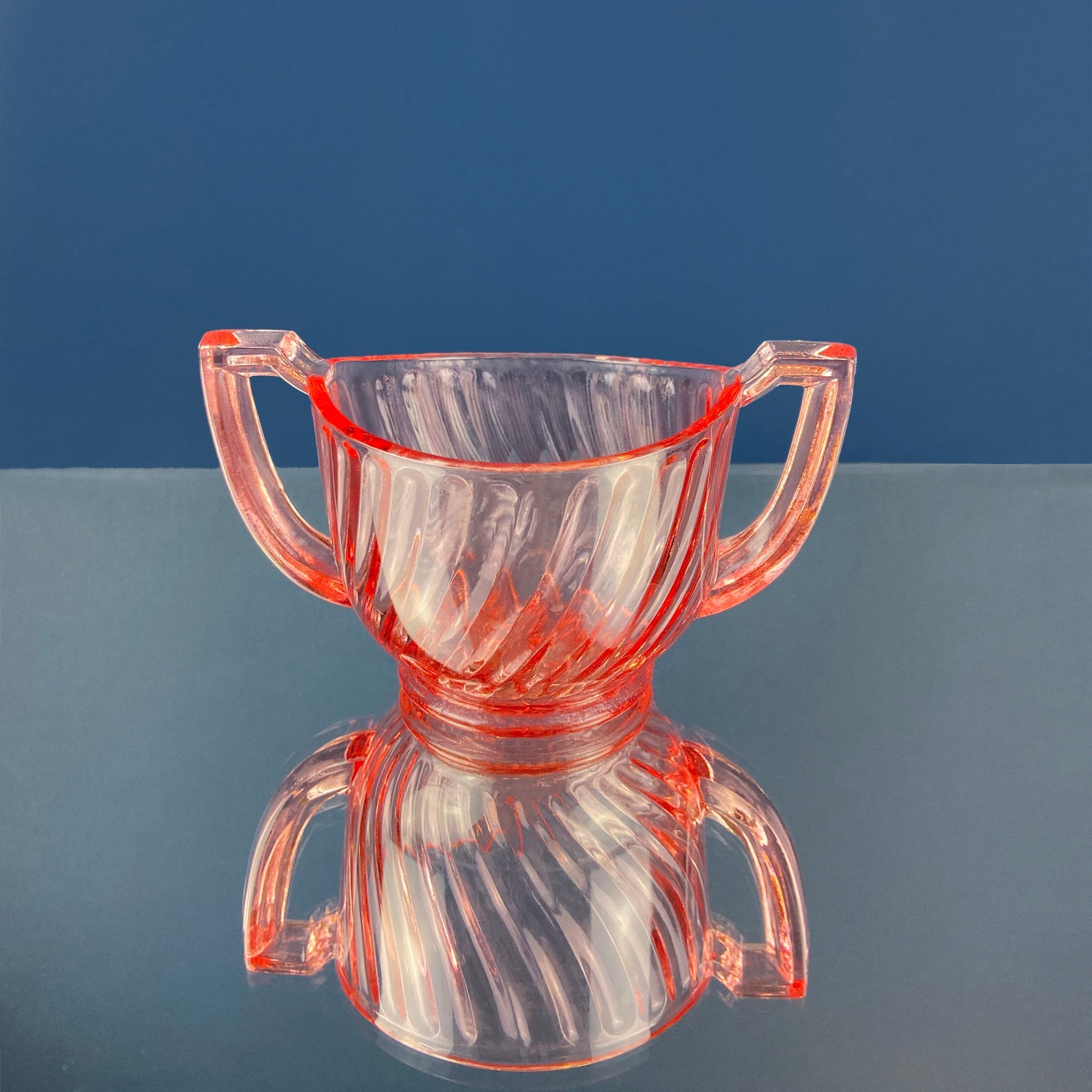 Peach Pink Depression Glass Sugar & Creamer – Art Deco Fluted Design