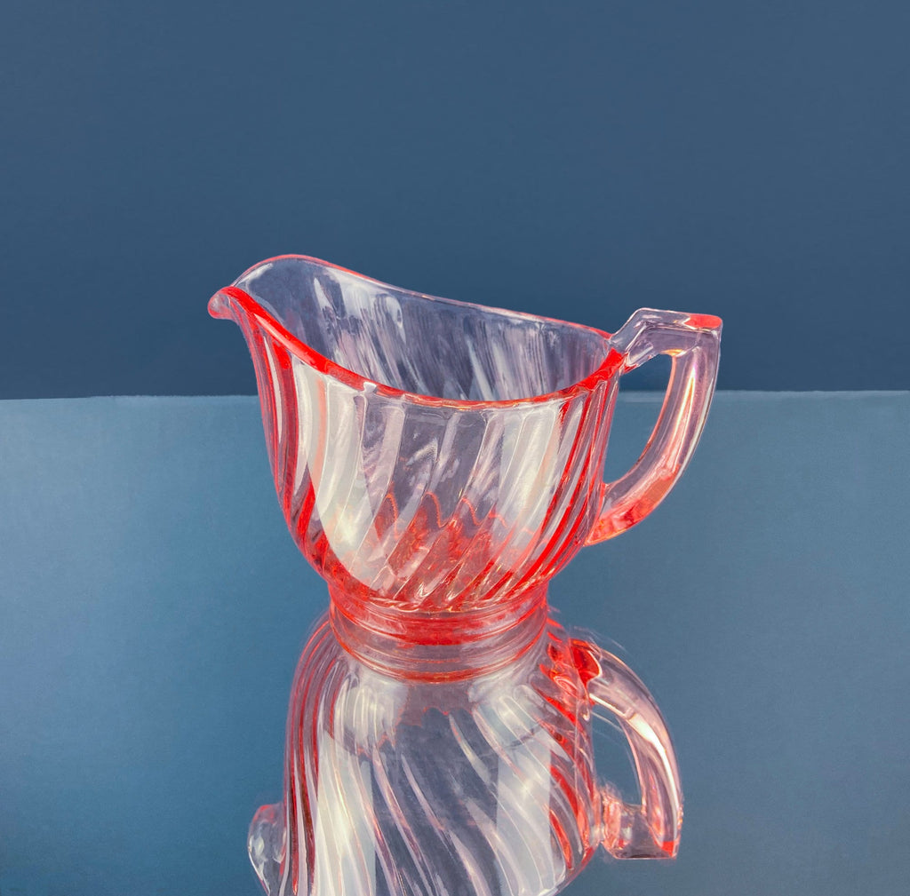 Peach Pink Depression Glass Sugar & Creamer – Art Deco Fluted Design