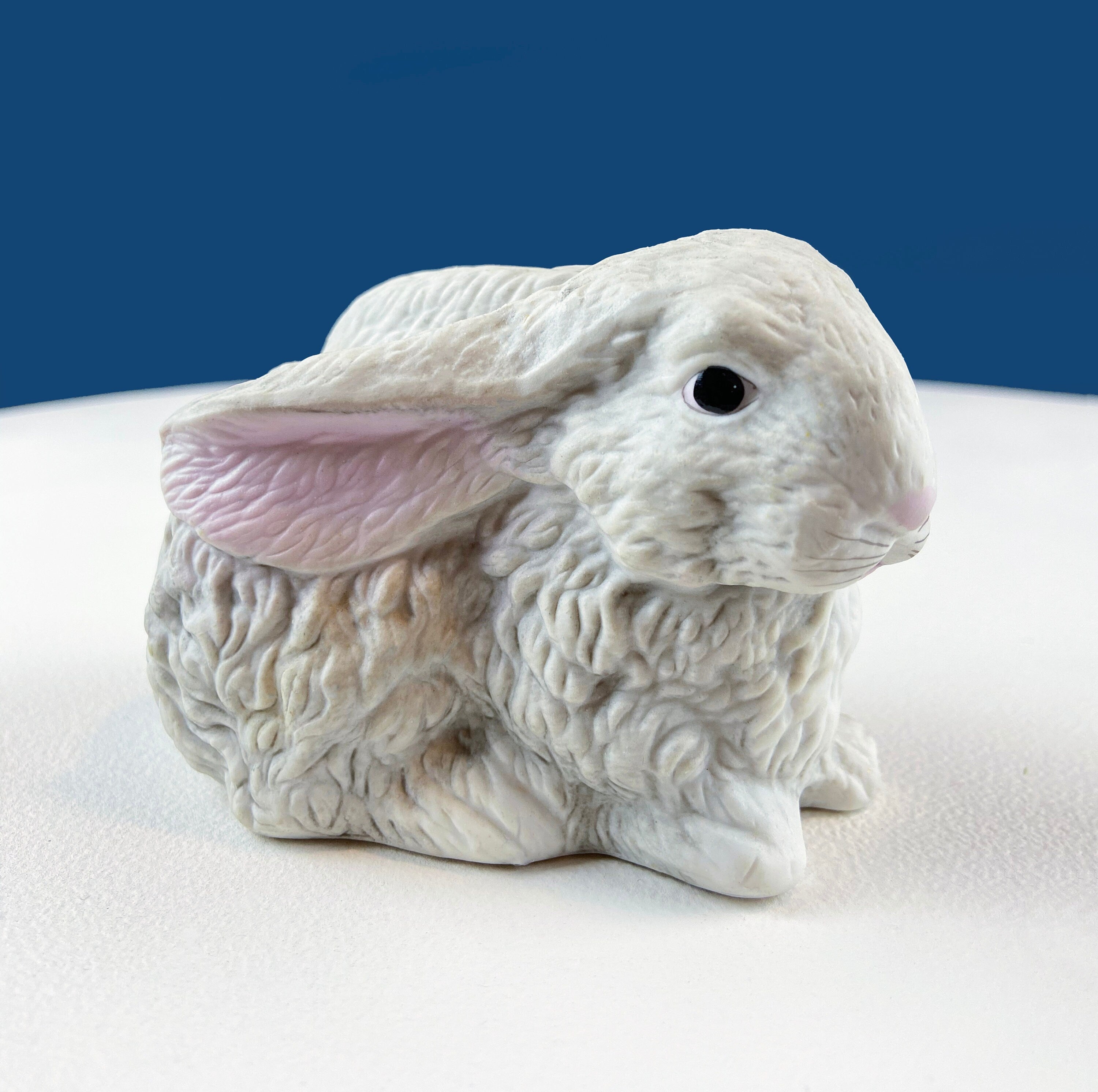 Cute Porcelain Gray Bunny with Pink Ears. Rabbit Figurine for Kids Room, Easter Spring Celebration. Dining Rm Display. Collectible Statuette