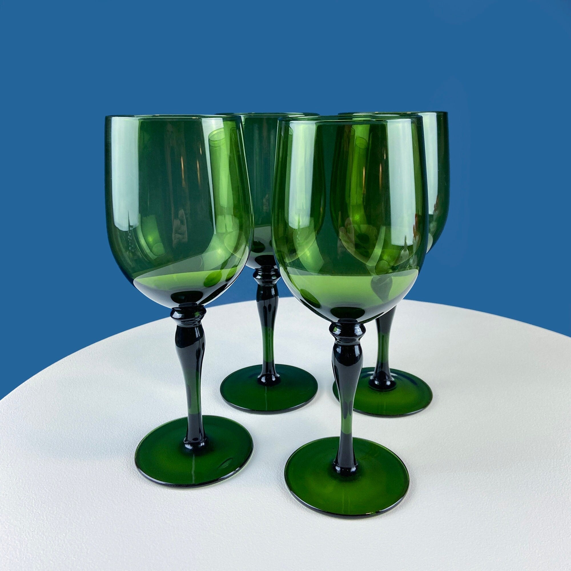 Dark Green Hand-Blown Wine Goblets – Set of 4