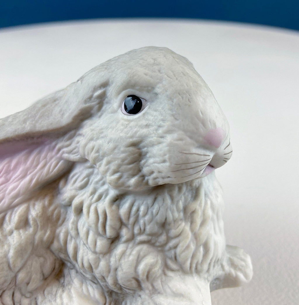 Cute Porcelain Gray Bunny with Pink Ears. Rabbit Figurine for Kids Room, Easter Spring Celebration. Dining Rm Display. Collectible Statuette