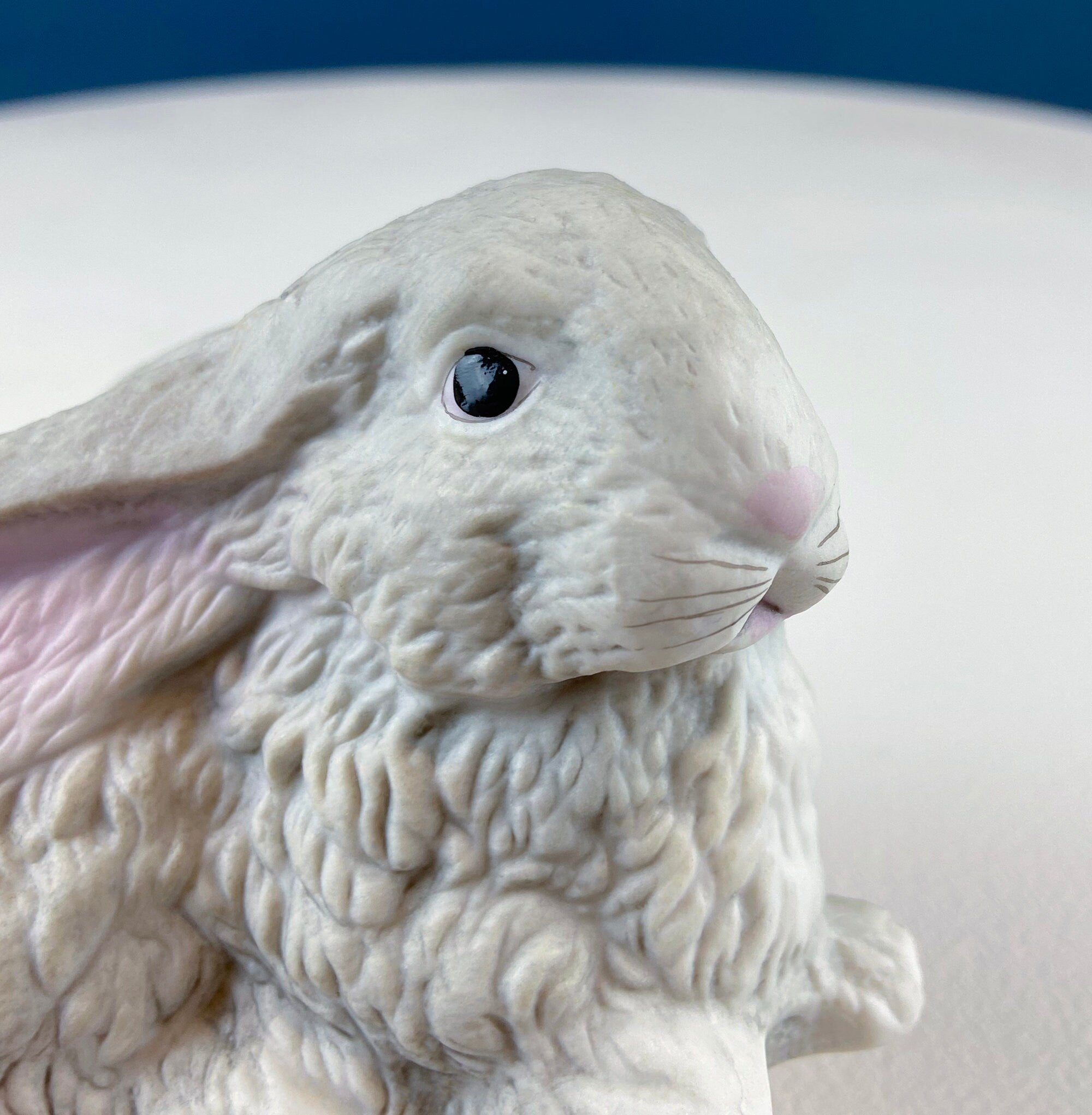 Cute Porcelain Gray Bunny with Pink Ears. Rabbit Figurine for Kids Room, Easter Spring Celebration. Dining Rm Display. Collectible Statuette