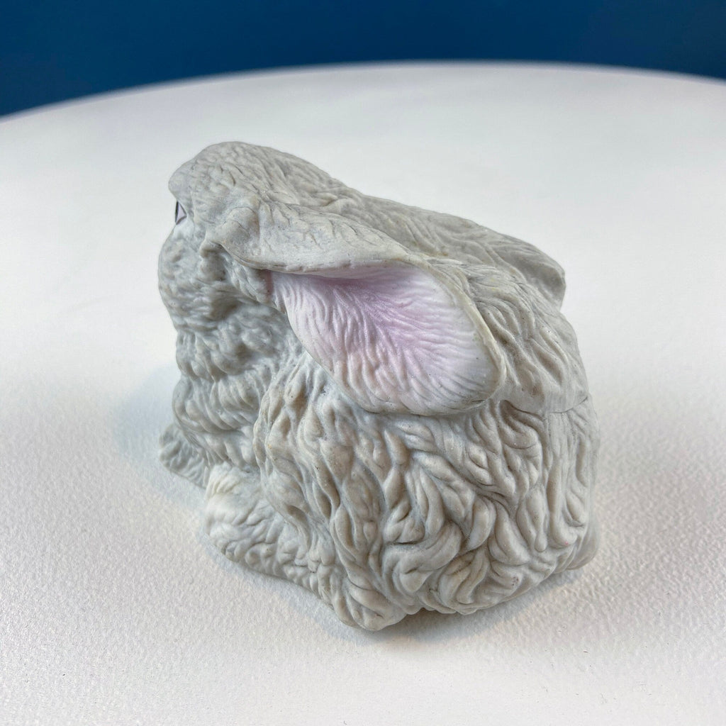 Cute Porcelain Gray Bunny with Pink Ears. Rabbit Figurine for Kids Room, Easter Spring Celebration. Dining Rm Display. Collectible Statuette