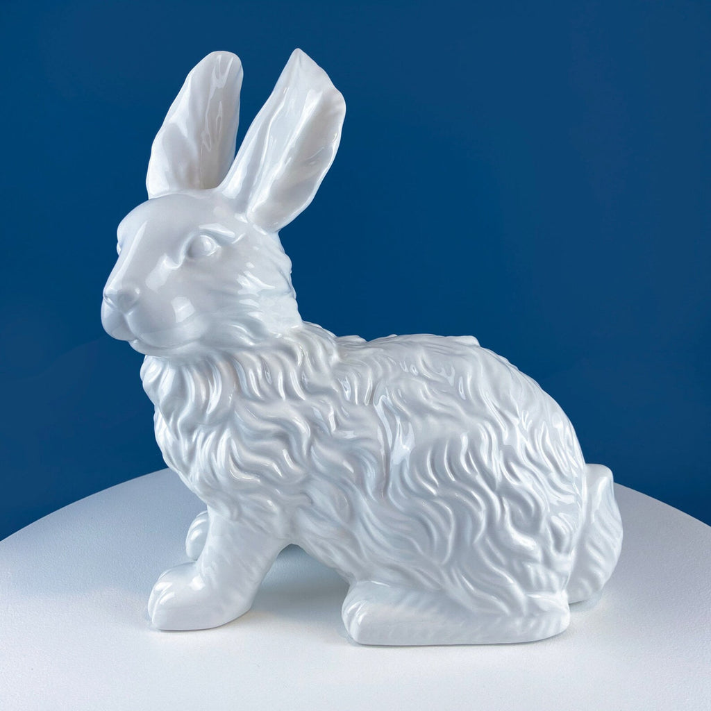 Cute Porcelain Gray Bunny with Pink Ears. Rabbit Figurine for Kids Room, Easter Spring Celebration. Dining Rm Display. Collectible Statuette