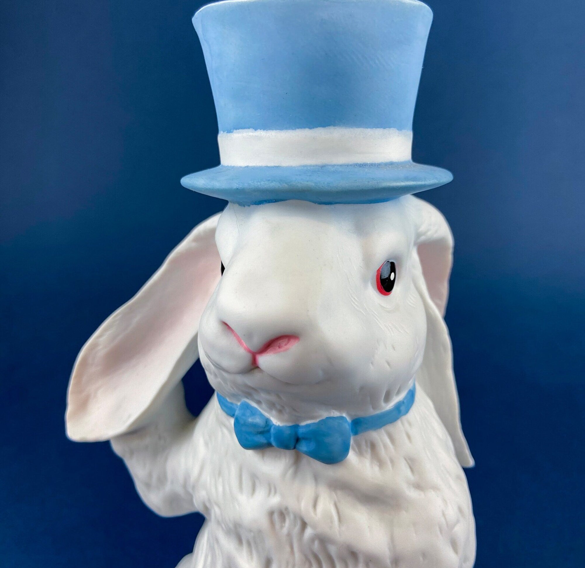 Cute Porcelain Gray Bunny with Pink Ears. Rabbit Figurine for Kids Room, Easter Spring Celebration. Dining Rm Display. Collectible Statuette