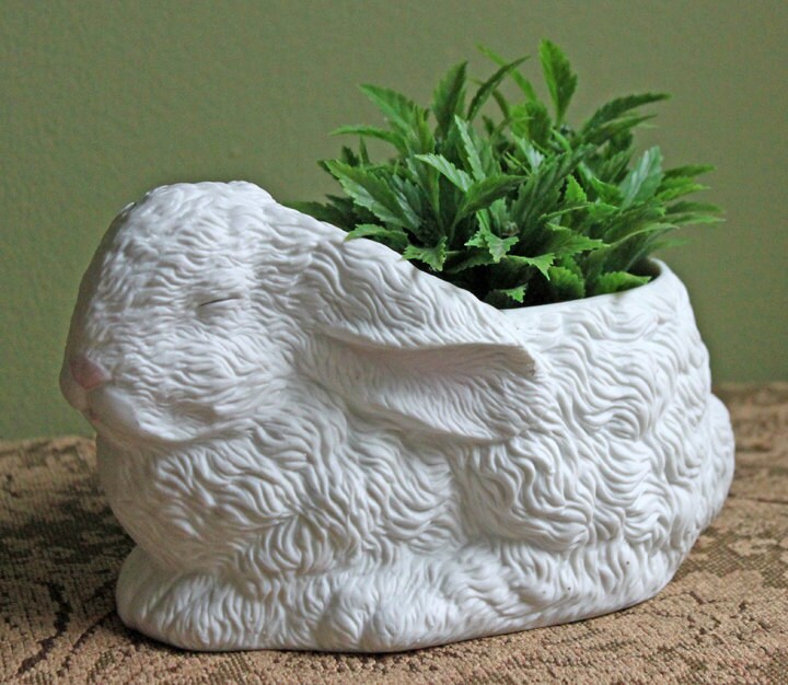 Cute Porcelain Gray Bunny with Pink Ears. Rabbit Figurine for Kids Room, Easter Spring Celebration. Dining Rm Display. Collectible Statuette