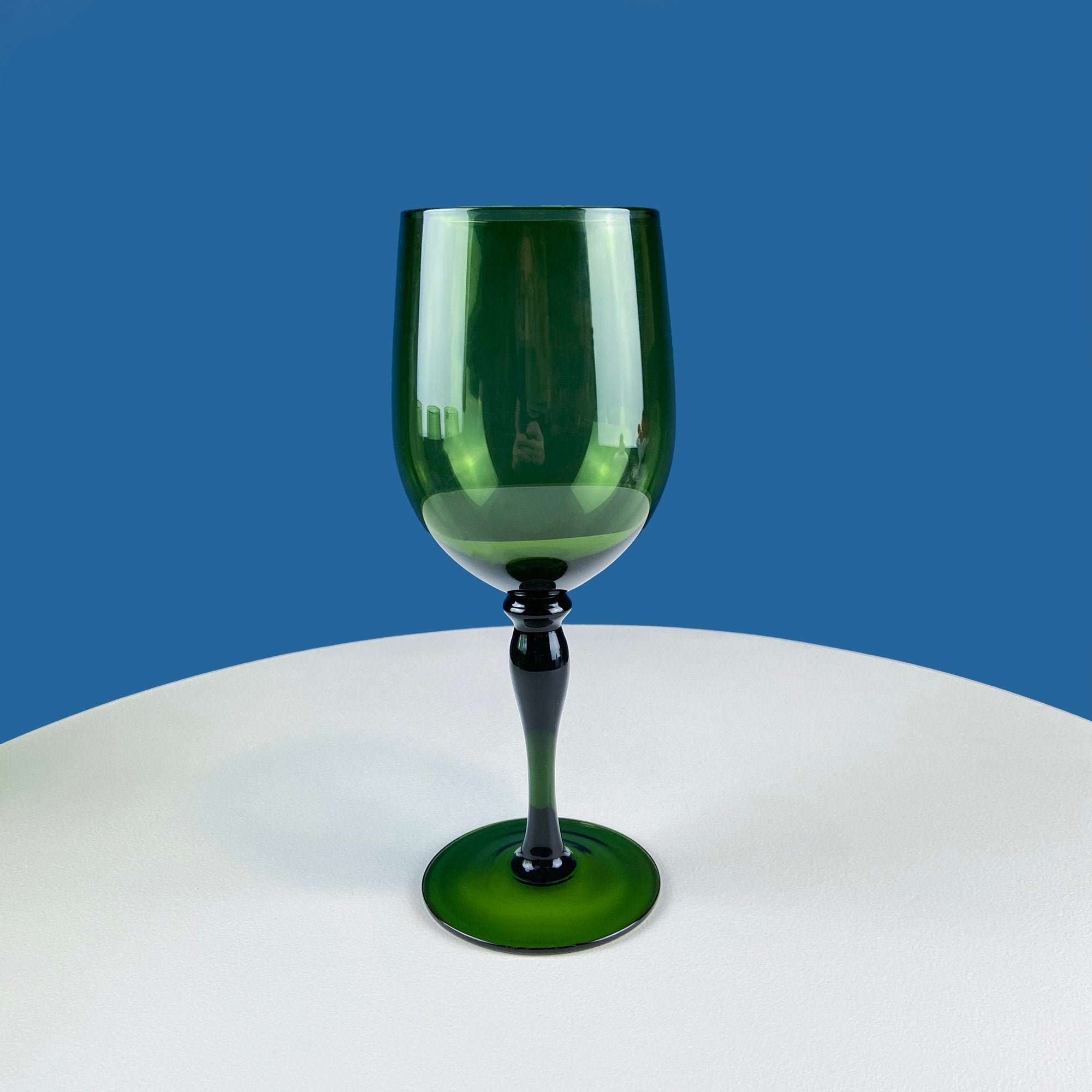 Dark Green Hand-Blown Wine Goblets – Set of 4