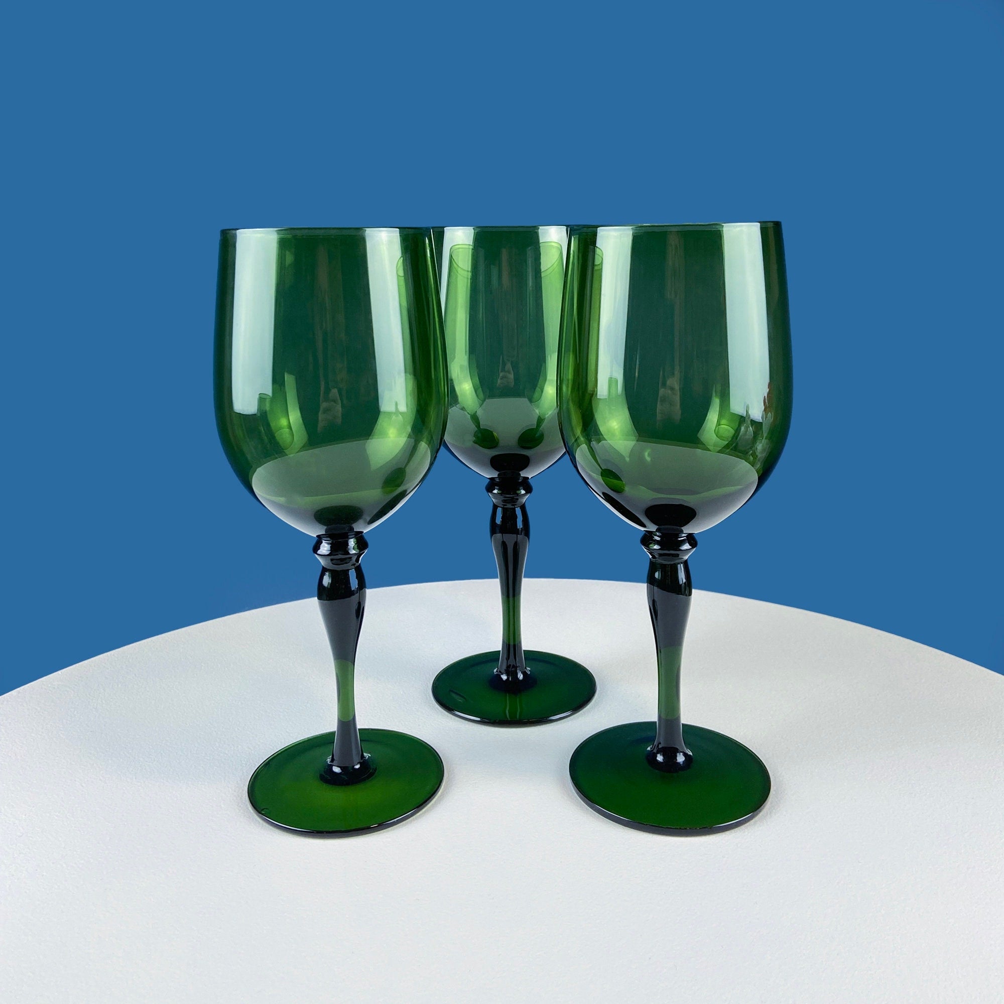 Dark Green Hand-Blown Wine Goblets – Set of 4