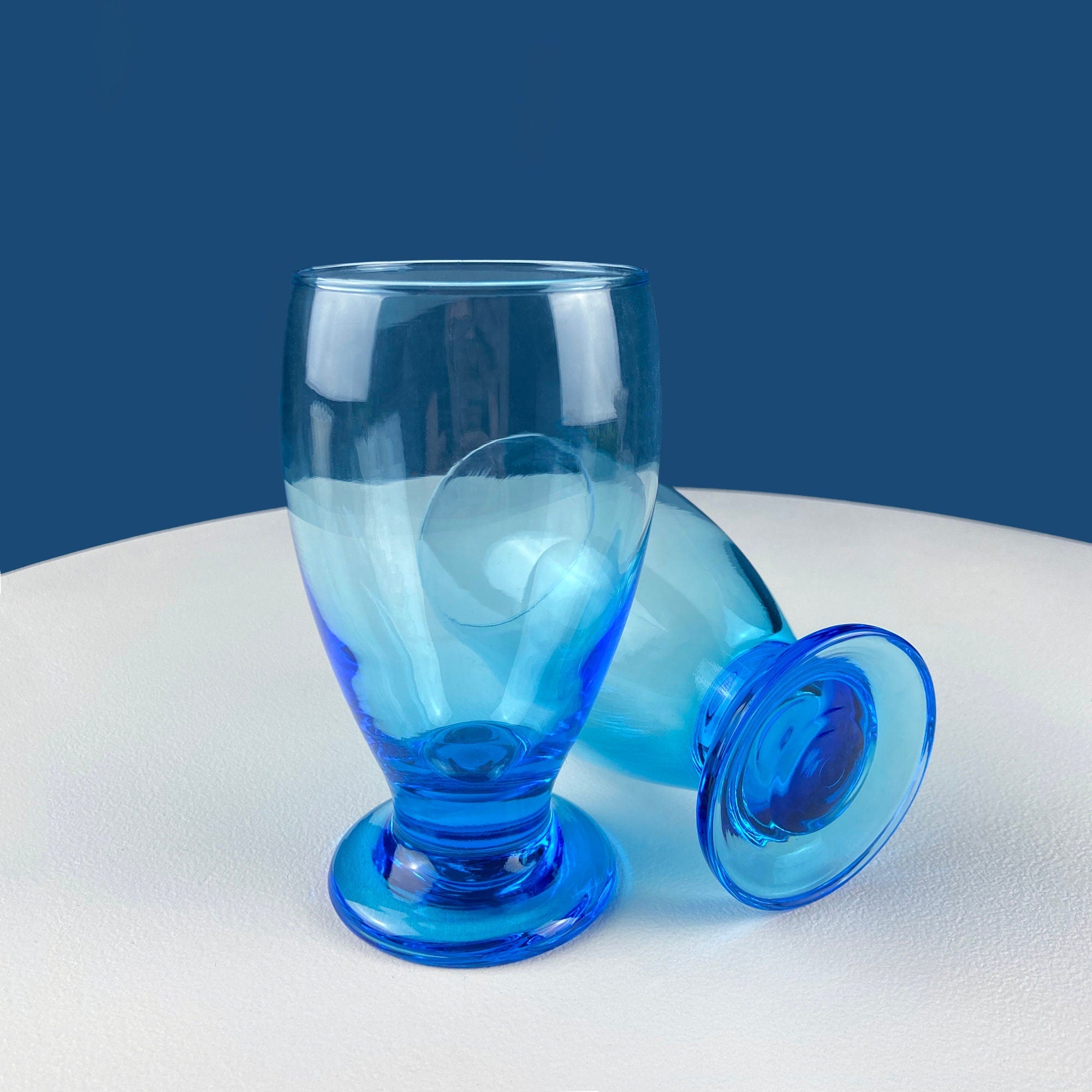 Topaz Blue Footed Stemmed Juice Glasses – Set of 6
