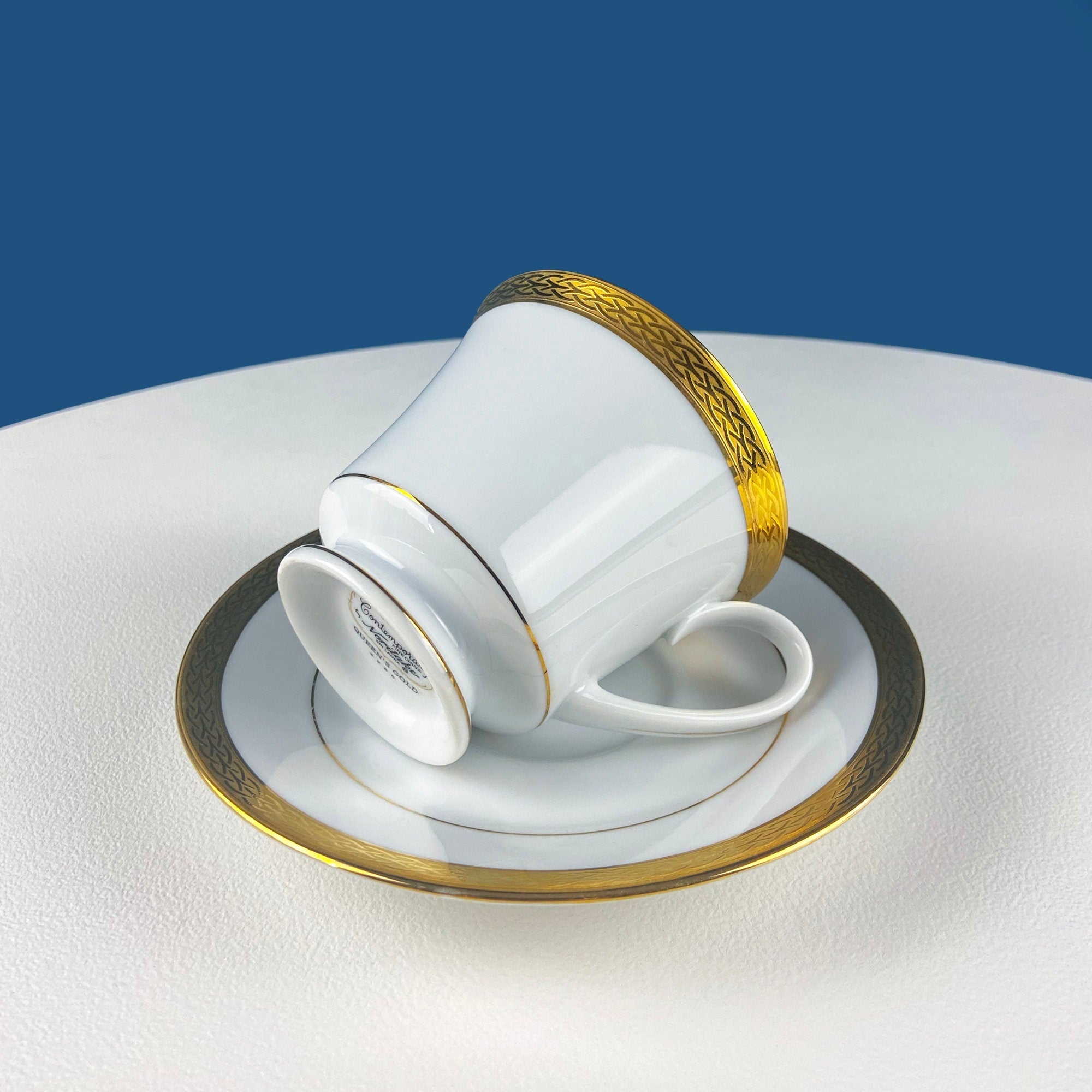 Noritake Queen’s Gold Tea Cup & Saucer – White with Gold Rim