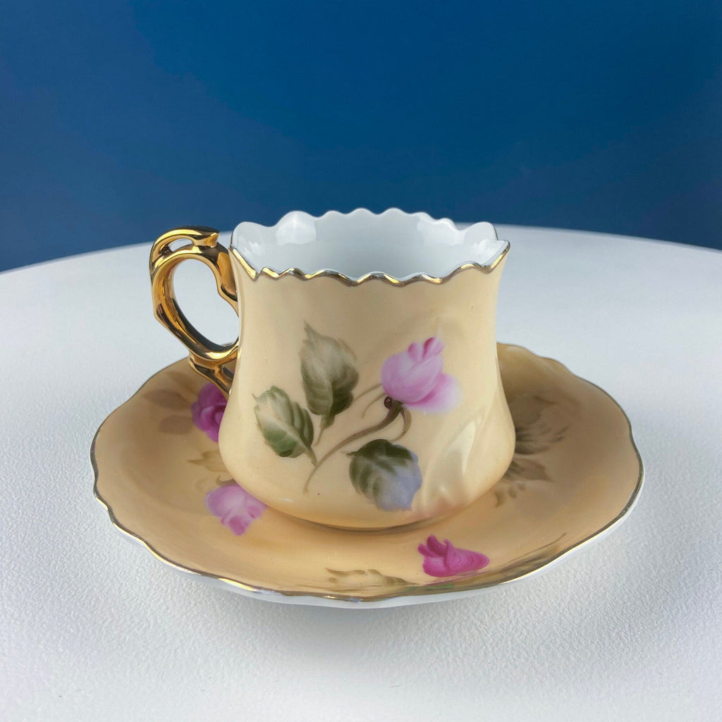 Lefton Tea Cup and Saucer: Hand Painted Roses, Collectible Tea Set