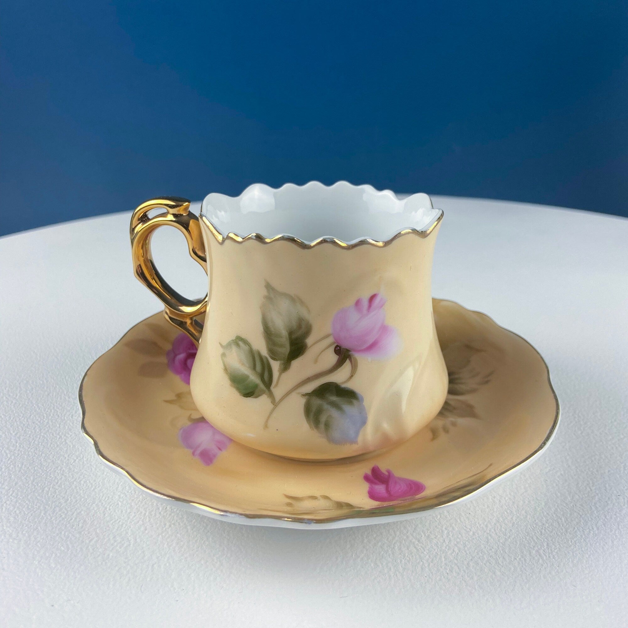 Lefton Tea Cup and Saucer: Hand Painted Roses, Collectible Tea Set