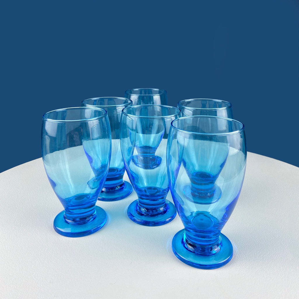 Topaz Blue Footed Stemmed Juice Glasses – Set of 6