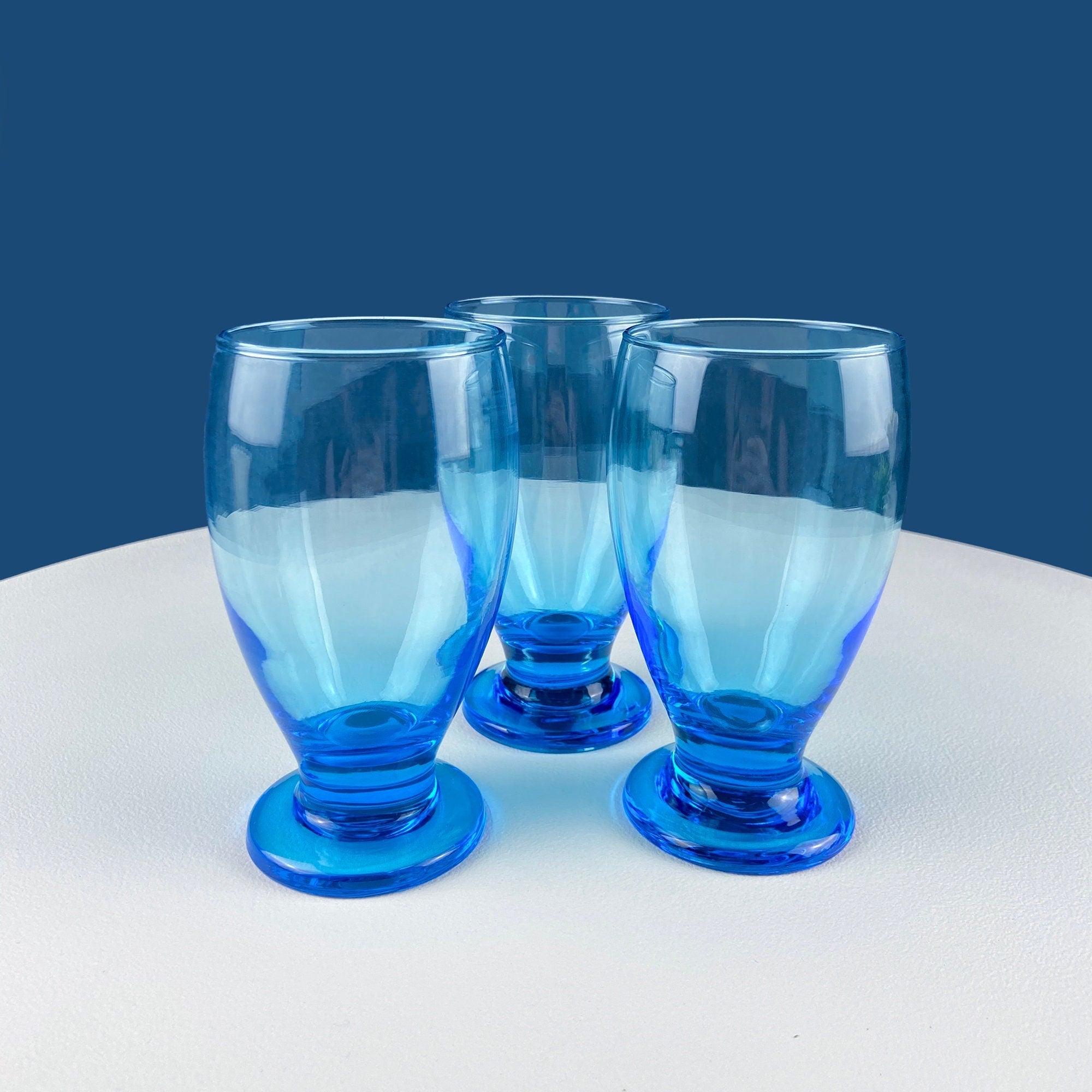 Topaz Blue Footed Stemmed Juice Glasses – Set of 6