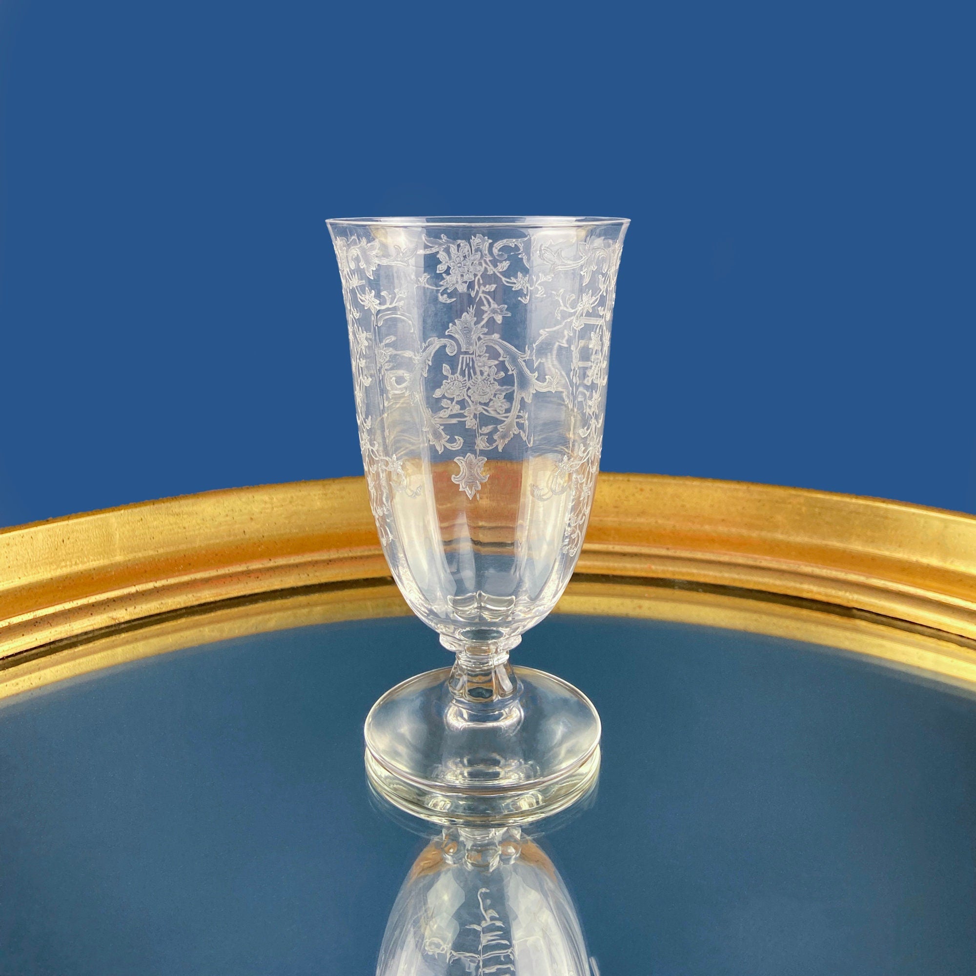 Fostoria Navarre Vintage Etched Crystal Water Goblets, Set of 6