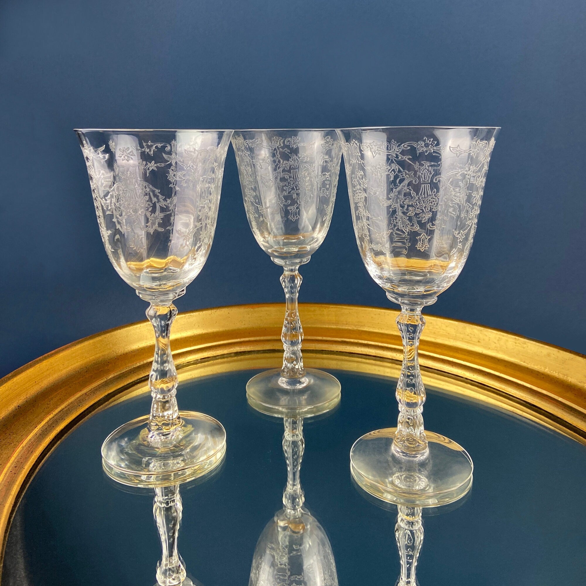 Vintage Fostoria Navarre Wine Goblets. Set of 6 Etched Crystal Glasses. Home Decor. Dining Room Decor. Collectible Glassware. Wedding Gift.